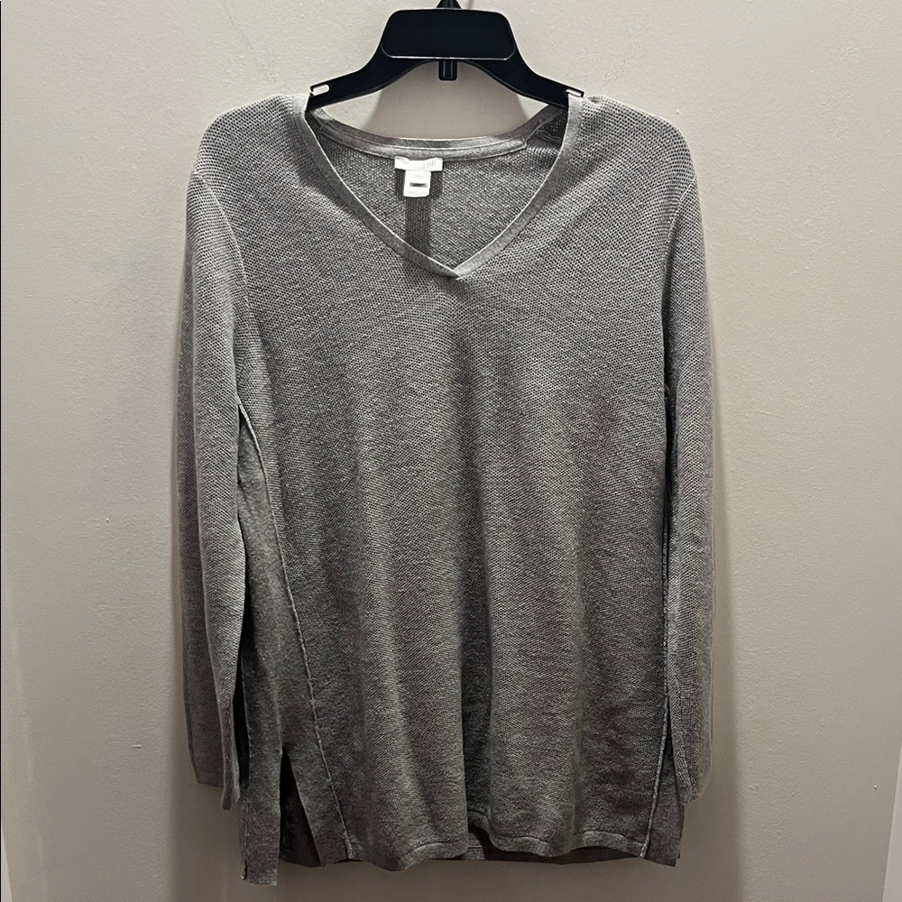 J Jill Light Gray V-Neck Knit Top